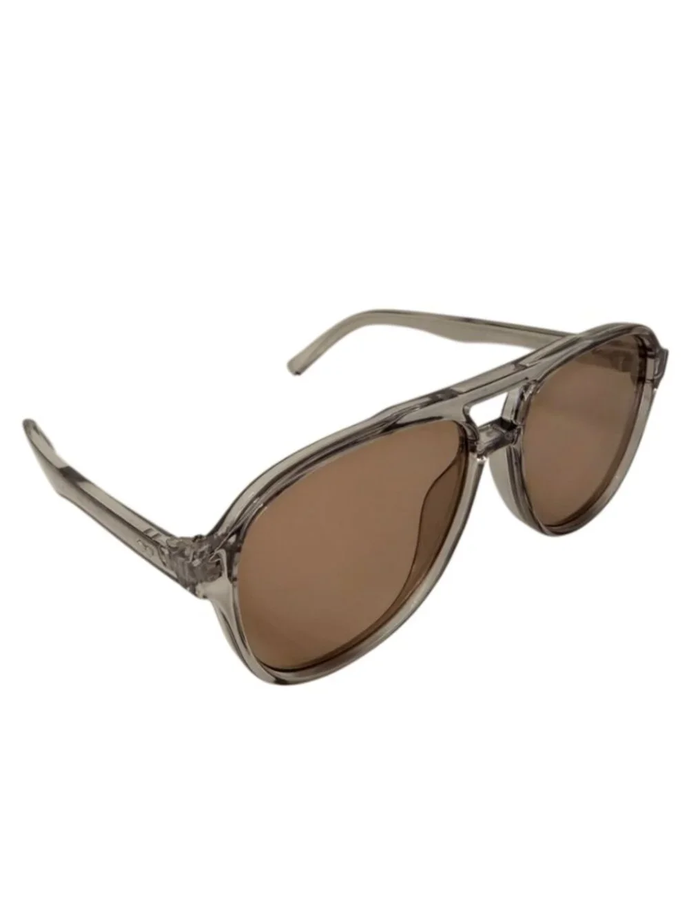 Retro Translucent Gray Double Bridge Sunglasses – Clear Smoke Frame | Brown Lens